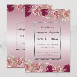 Eleganter Rosa Roses Rosa Geburtstag Einladung