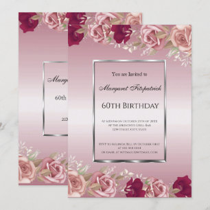 Eleganter Rosa Roses Rosa Geburtstag Einladung