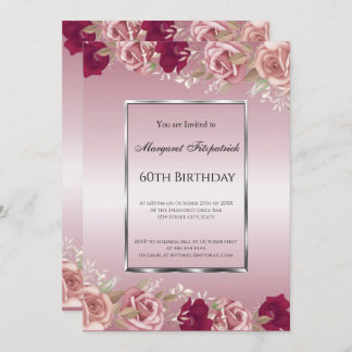 Eleganter Rosa Roses Rosa Geburtstag Einladung