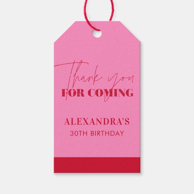 Eleganter Rosa Roter Glitzer Geburtstag Vielen Dan Geschenkanhänger (Vorderseite)