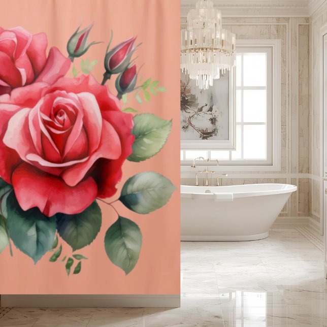 Eleganter Rosa-Roter-Rosen-Duschvorhang Duschvorhang (Von Creator hochgeladen)