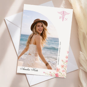 Eleganter rosa Schleifen-Foto RN-Abschluss Danke Postkarte