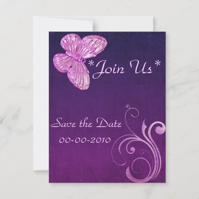 "Eleganter rosa Schmetterling" Schöne Ausdrücke Save The Date (Vorderseite)
