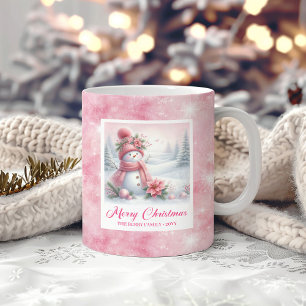 Eleganter rosa Schneemann im kuscheligen Winterwal Kaffeetasse