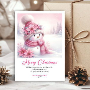 Eleganter rosa Schneemann-Kinder-Digital-Weihnacht Feiertagskarte