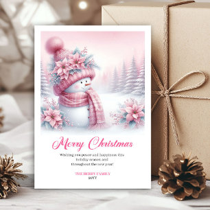 Eleganter rosa Schneemann-Kinder-Weihnachtskarte z Feiertagskarte