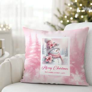 Eleganter rosa Schneemann Winter Szene Kinder Weih Kissen