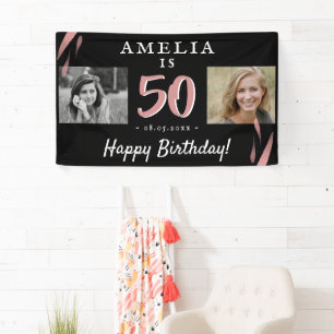 Eleganter rosa schwarzer 50. Geburtstag 2 Foto Hin Banner