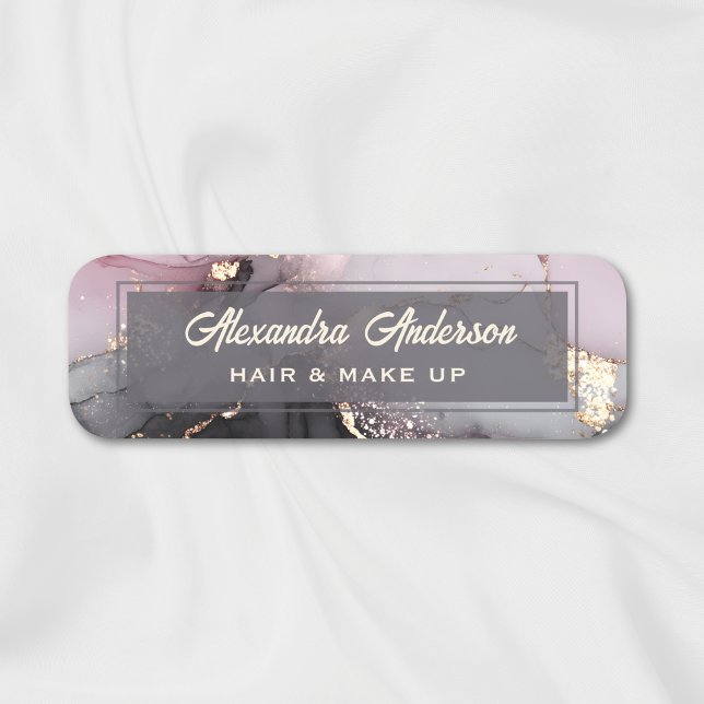 Eleganter rosa Schwarzer Glitzer Agate Abstrakt Namensschild (Elegant Pink Black Gold Glitter Agate Abstract Name Tag)
