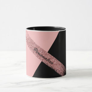 Eleganter rosa Schwarzer Glitzer Personalisiert Ch Tasse