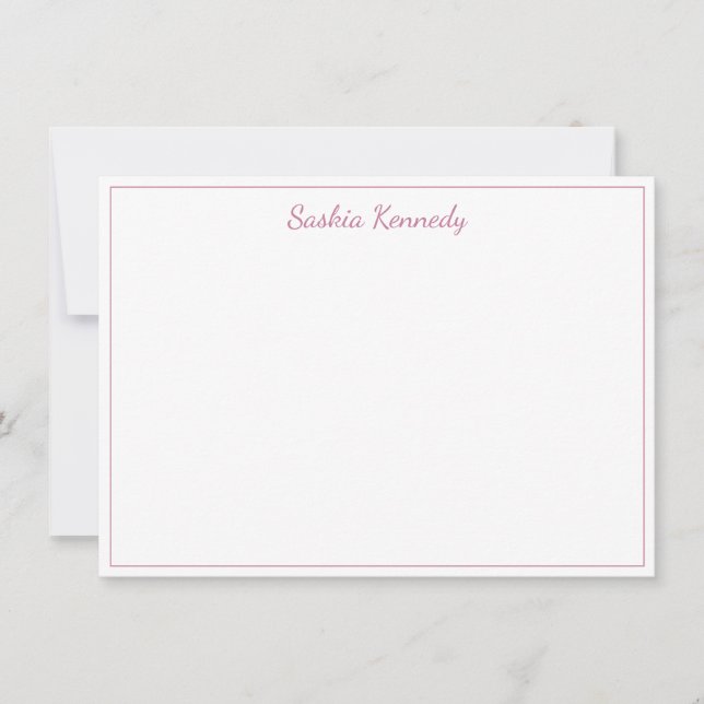 Eleganter Rosa-Script-Border Personalisiert Mitteilungskarte (Vorderseite)