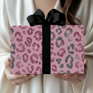 Eleganter rosa Silber-Glitter-Leopard auf Roségold Geschenkpapier