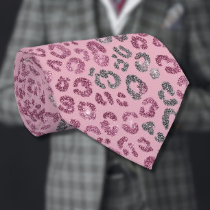 Eleganter rosa Silber-Glitter-Leopard auf Roségold Krawatte