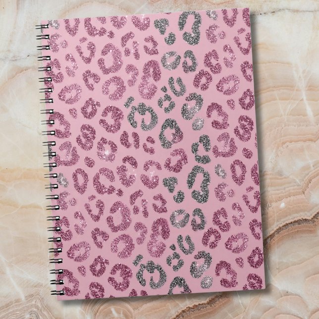 Eleganter rosa Silber-Glitter-Leopard auf Roségold Notizblock (Von Creator hochgeladen)