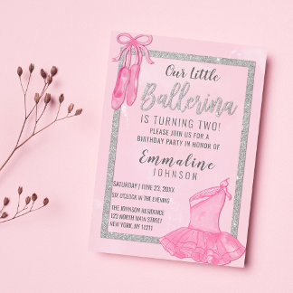 Eleganter rosa Silberballerina Aquarell Geburtstag Einladung