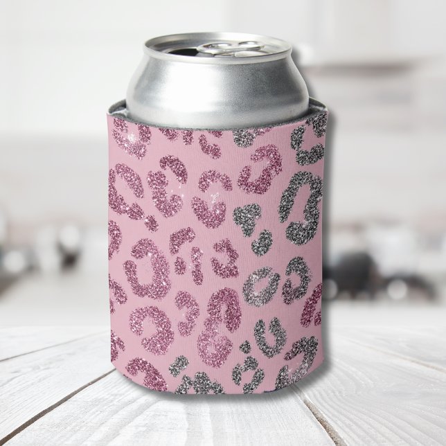 Eleganter rosa silberner Glitter-Leopard auf Roség Dosenkühler (Von Creator hochgeladen)