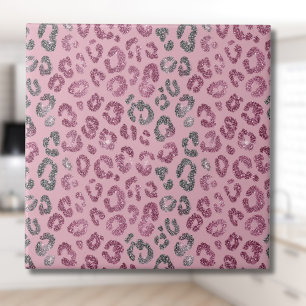 Eleganter rosa silberner Glitter-Leopard auf Roség Fliese