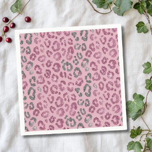 Eleganter rosa silberner Glitter-Leopard auf Roség Serviette