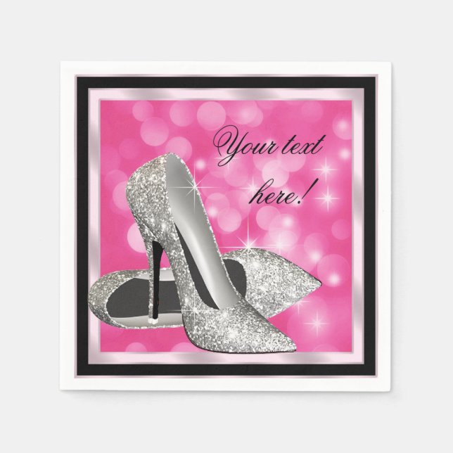 Eleganter rosa Silberner Glitzer High Heel Serviette (Vorderseite)