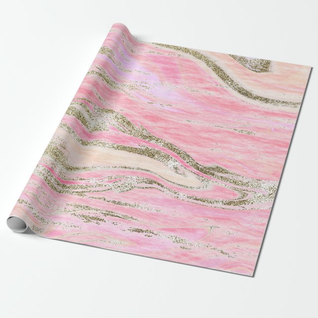 Eleganter rosa Silberner Glitzer Marmordesign Chic Geschenkpapier (Ungerollt)