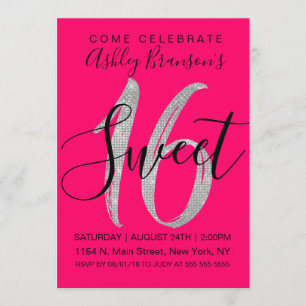 Eleganter rosa silberner Sequin-Glitzer-Neonbonbon Einladung