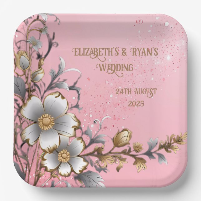 Eleganter rosa Sparkle Hochzeitshintergrund Pappteller (Vorderseite)