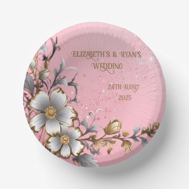 Eleganter rosa Sparkle Hochzeitshintergrund Pappteller (Vorderseite)