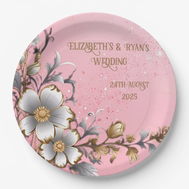 Eleganter rosa Sparkle Hochzeitshintergrund Pappteller (Vorderseite)