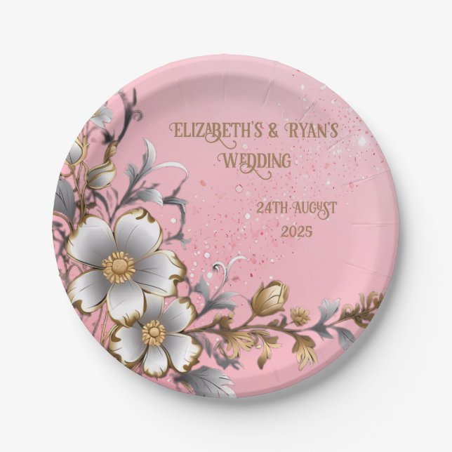Eleganter rosa Sparkle Hochzeitshintergrund Pappteller (Vorderseite)