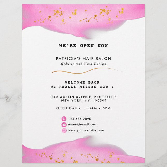 Eleganter Rosa- und Gold-Glitzer Flyer (Vorne)