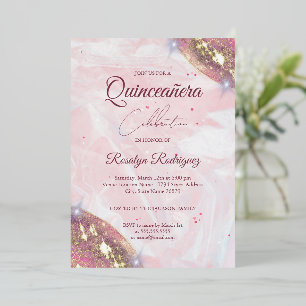 Eleganter Rosa und Gold Quinceñera Geburtstag Folieneinladung