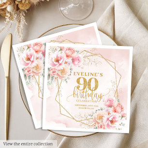 Eleganter rosa und goldener Cocktail zum 90. Gebur Serviette