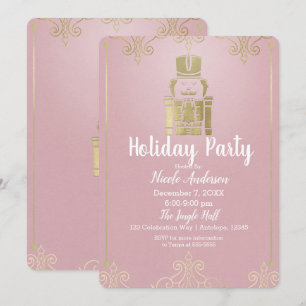 Eleganter rosa und goldener Nussknacker-Feiertags- Einladung