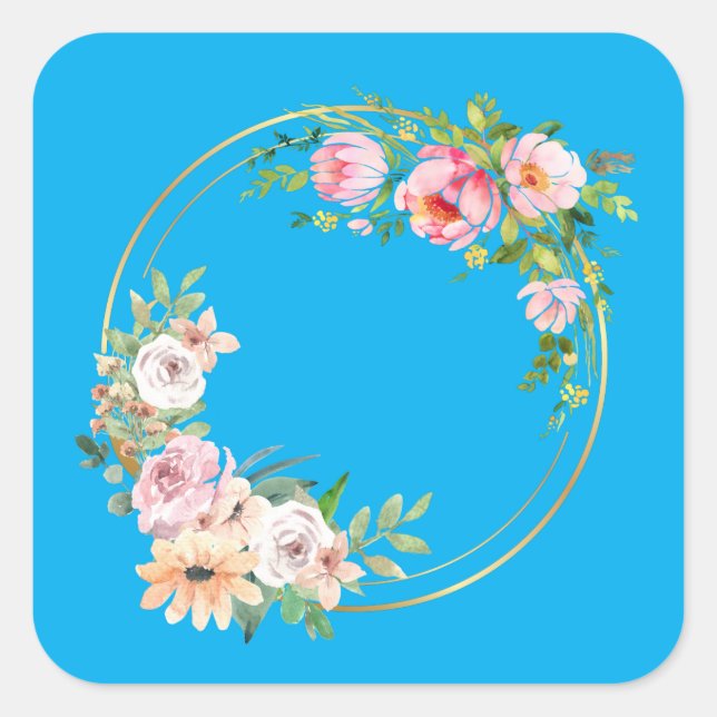 Eleganter Rosa- und Goldkrautsticker für die Blume Quadratischer Aufkleber (Vorderseite)