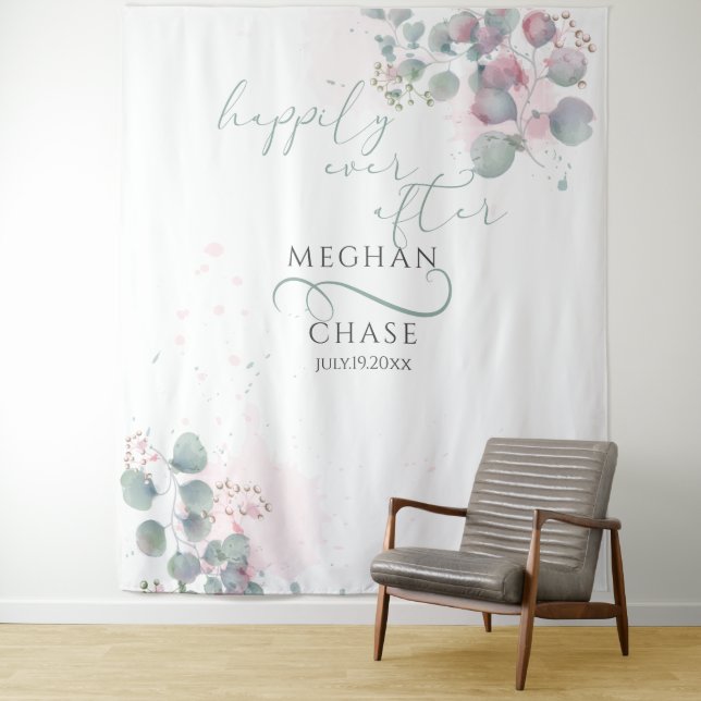 Eleganter Rosa und grüner Eukalyptus Wandteppich (Beispiel)