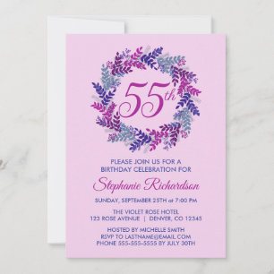 Eleganter Rosa und Lila Kraut 55. Geburtstag Einladung