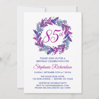 Eleganter Rosa und Lila Kraut 85. Geburtstag Einladung