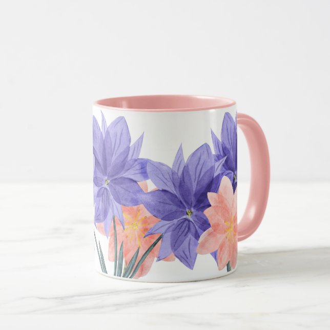 Eleganter rosa und Lila Lilac Floral Border-Kaffee Tasse (VorderseiteRechts)