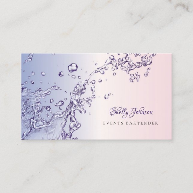 Eleganter Rosa und Lila Splash Events Barkeeper Visitenkarte (Vorderseite)