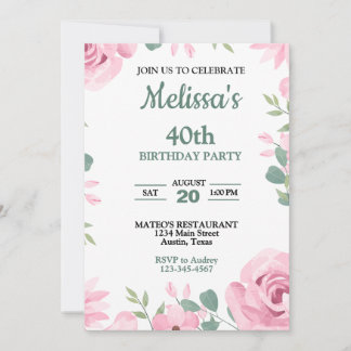 Eleganter Rosa und Seafoam Breen Geburtstag Einladung