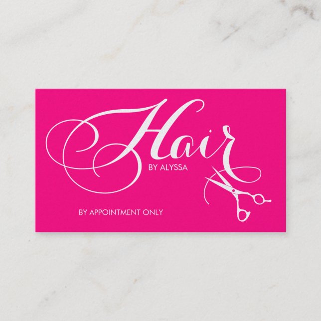 Eleganter rosa und silberner Skript-Haar-Stylist Terminkarte (Vorderseite)