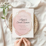 Eleganter Rosa Wasserfarbe 16 . Geburtstag Geburts Einladung<br><div class="desc">Dieses moderne Design zeichnet sich durch eine dünne Schriftzeiche und Ihren eigenen Text auf einem Aquarellplatz aus, der in einem geometrisch geformten Rahmen in Gold umrissen ist. Fügen Sie den Text mithilfe des Vorlagenformulars hinzu. Die erweiterten Editiermenüs, auf die über das Design Tool zugegriffen wird, ermöglichen es Ihnen, die Schriftart...</div>