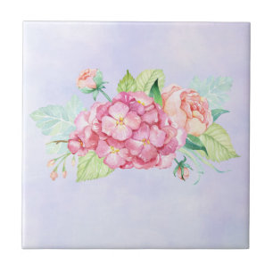 Eleganter rosa Wasserfarben-Blumenstrauß Fliese
