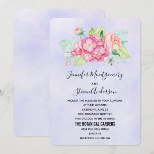 Eleganter rosa Wasserfarben-Blumenstrauß Hochzeit Einladung