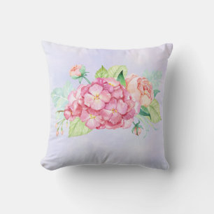 Eleganter rosa Wasserfarben-Blumenstrauß Kissen
