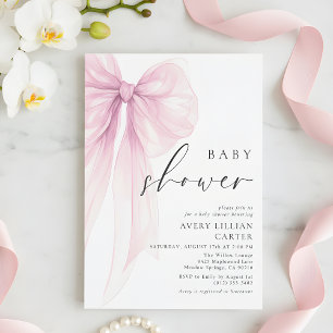 Eleganter rosa Wasserfarben-Schleifen-Babyempfang Einladung
