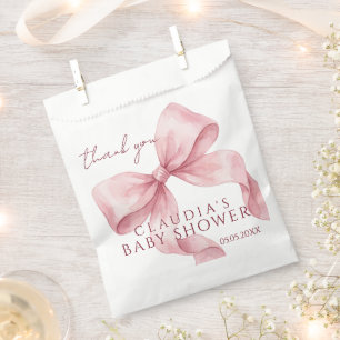Eleganter rosa Wasserfarben-Schleifen-Babyempfang Geschenktütchen