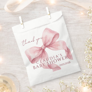 Eleganter rosa Wasserfarben-Schleifen-Babyempfang Geschenktütchen