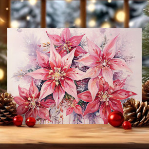 Eleganter rosa Wasserfarben-Weihnachtsstern Feiertagskarte