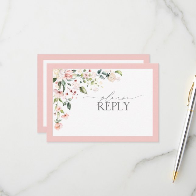 Eleganter Rosa Watercolor Floral Wedding RSVP Karte (Vorderseite/Rückseite Beispiel)
